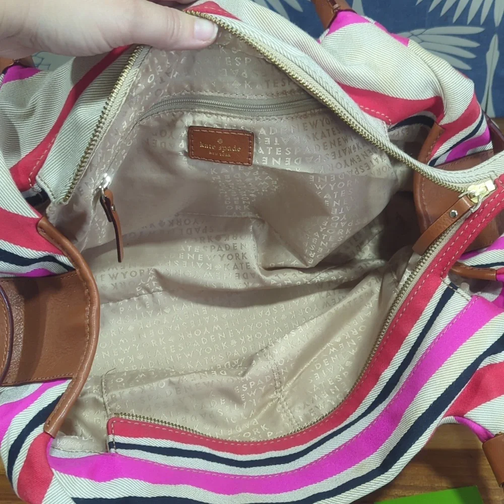 Kate Spade Stevie Oak Island Large Canvas Striped Bag
